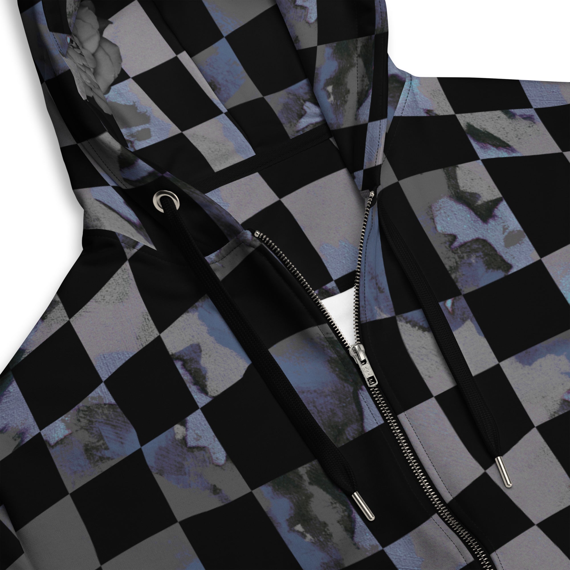 grey and black checkered Unisex zip hoodie