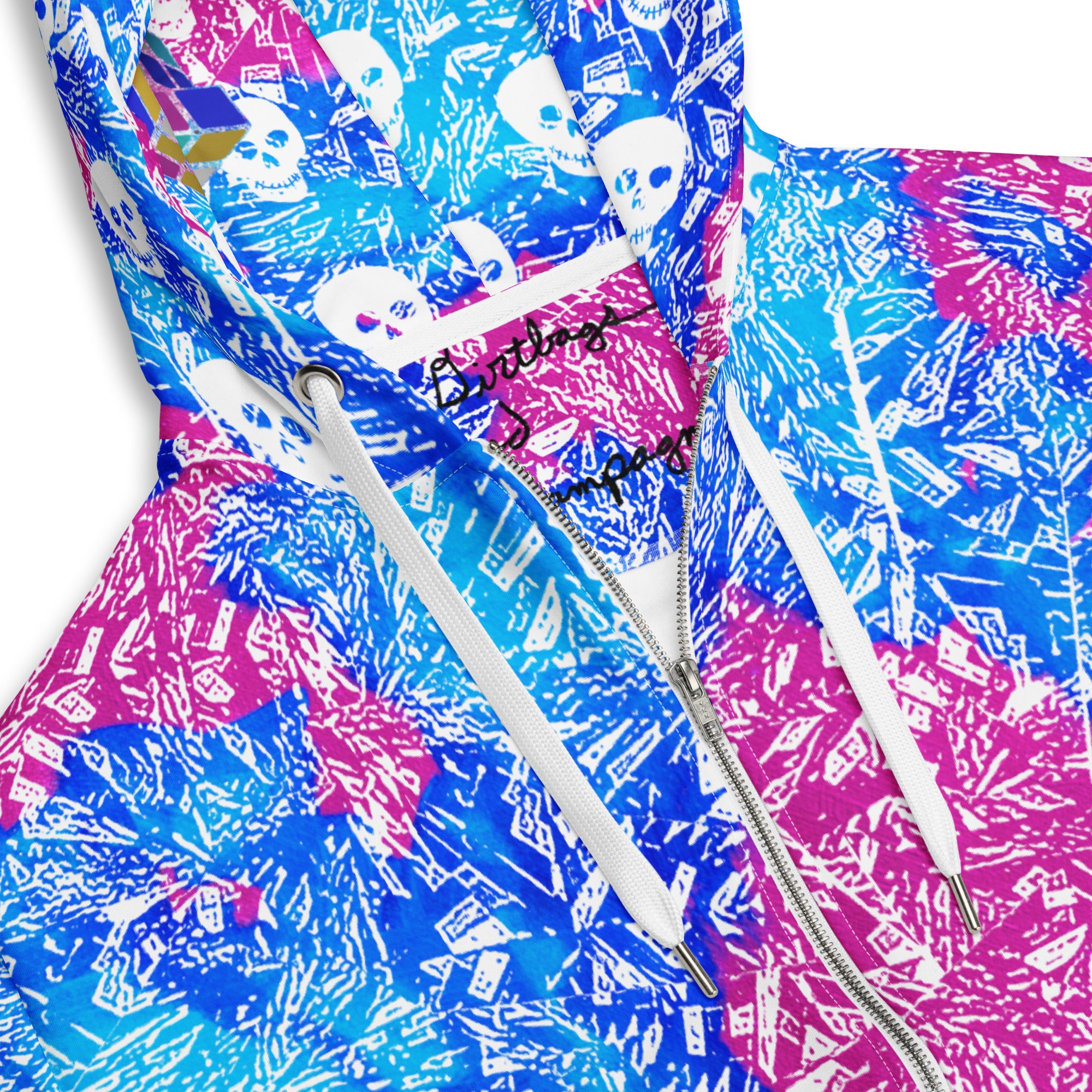 cerulean magenta diamond, skull sleeve and hood Unisex Zip Hoodie