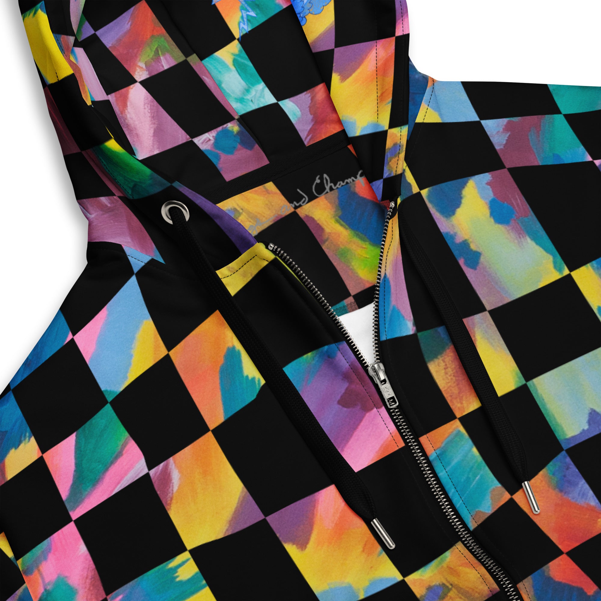 black and rainbow checkered Unisex zip hoodie