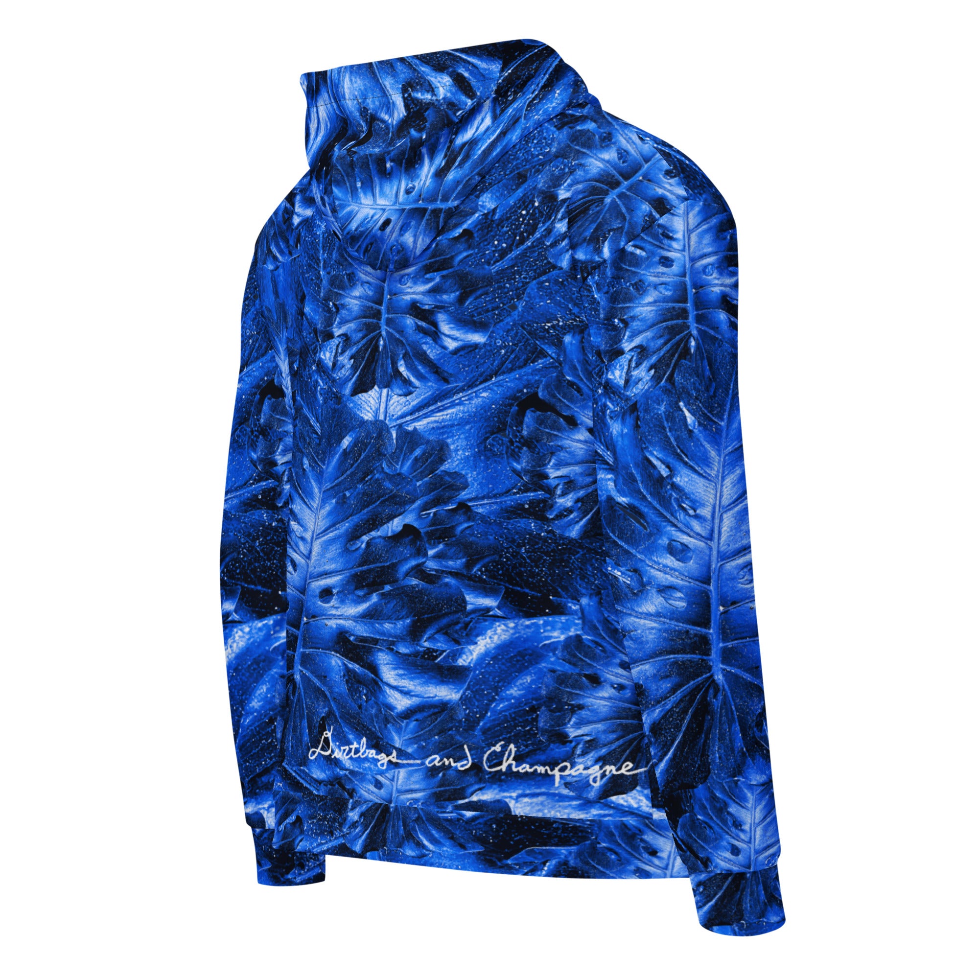 blue monstera with lightning cloud in the hood Unisex zip hoodie