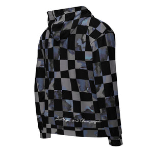 grey and black checkered Unisex zip hoodie