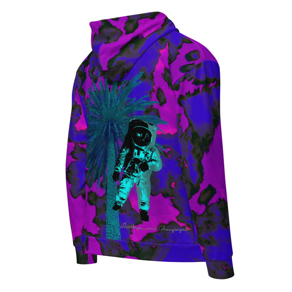 teal Daphne palm tree moon man with tiger in the hood Unisex zip hoodie