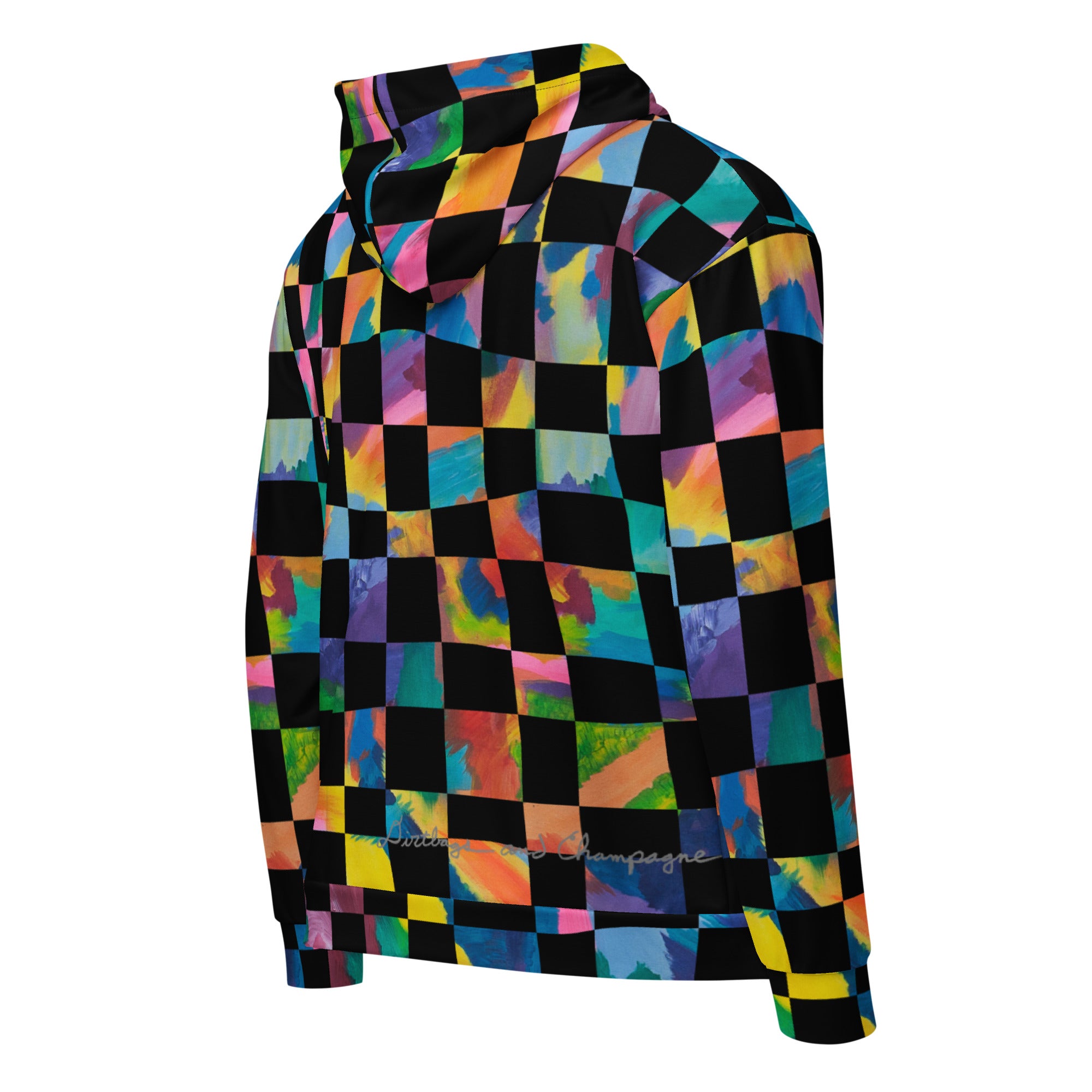 black and rainbow checkered Unisex zip hoodie