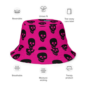 Pink! black skulls w/ turtle and luck Reversible bucket hat