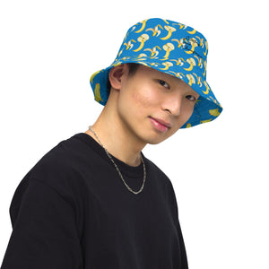 apples and bananas/ yellow bird Reversible bucket hat