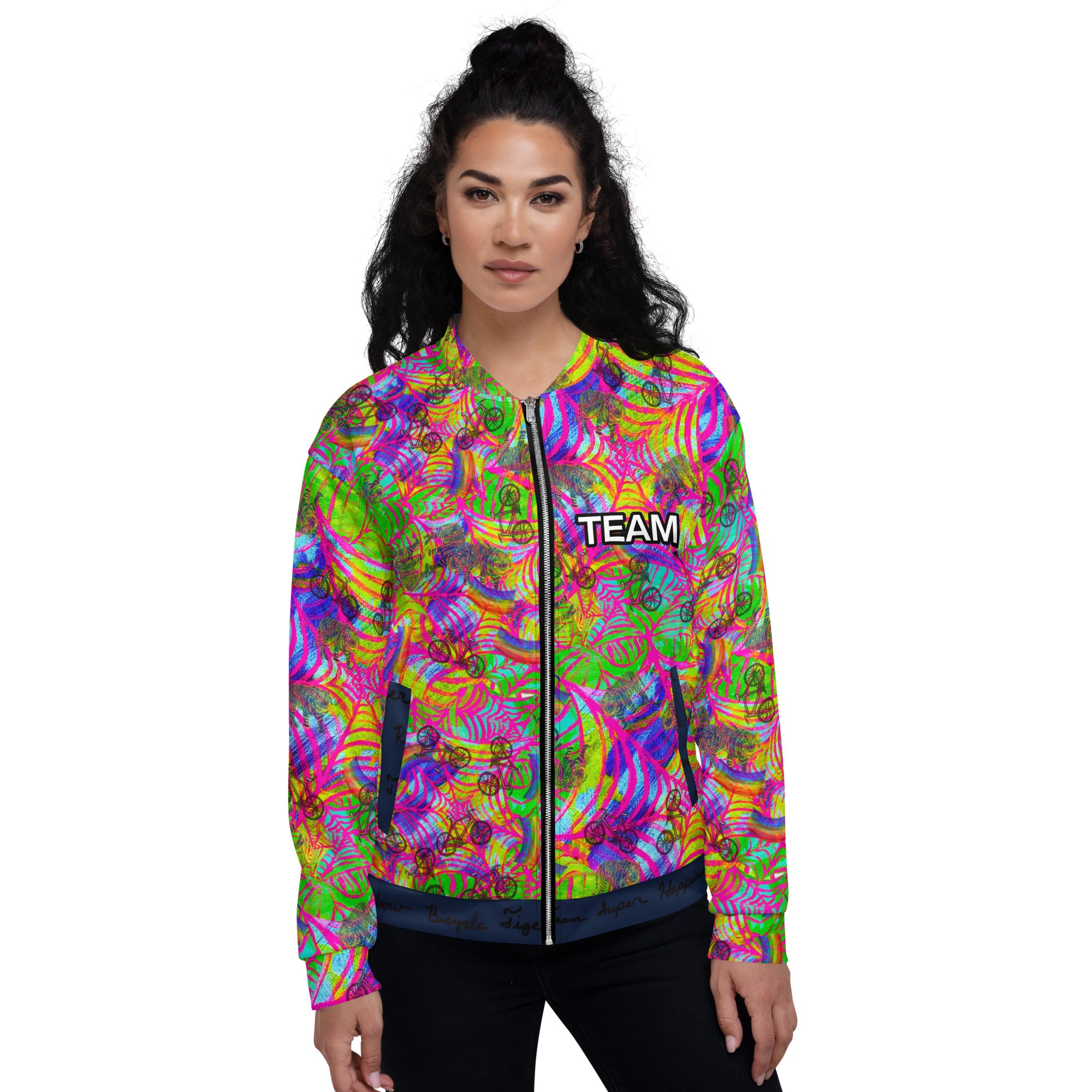 TEAM SUPER HAPPINESS RAINBOW BICYCLE TIGER Unisex Bomber Jacket