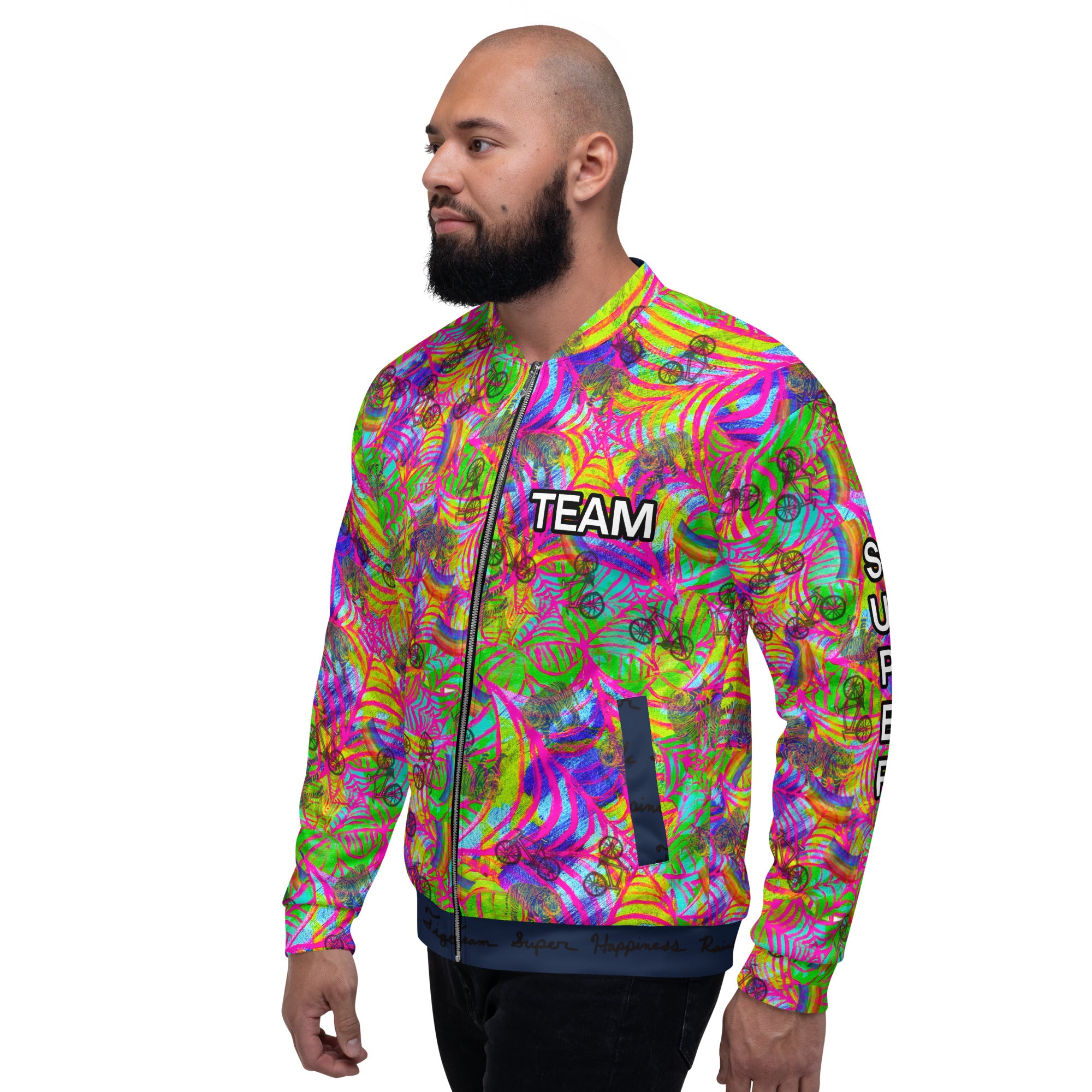 TEAM SUPER HAPPINESS RAINBOW BICYCLE TIGER Unisex Bomber Jacket