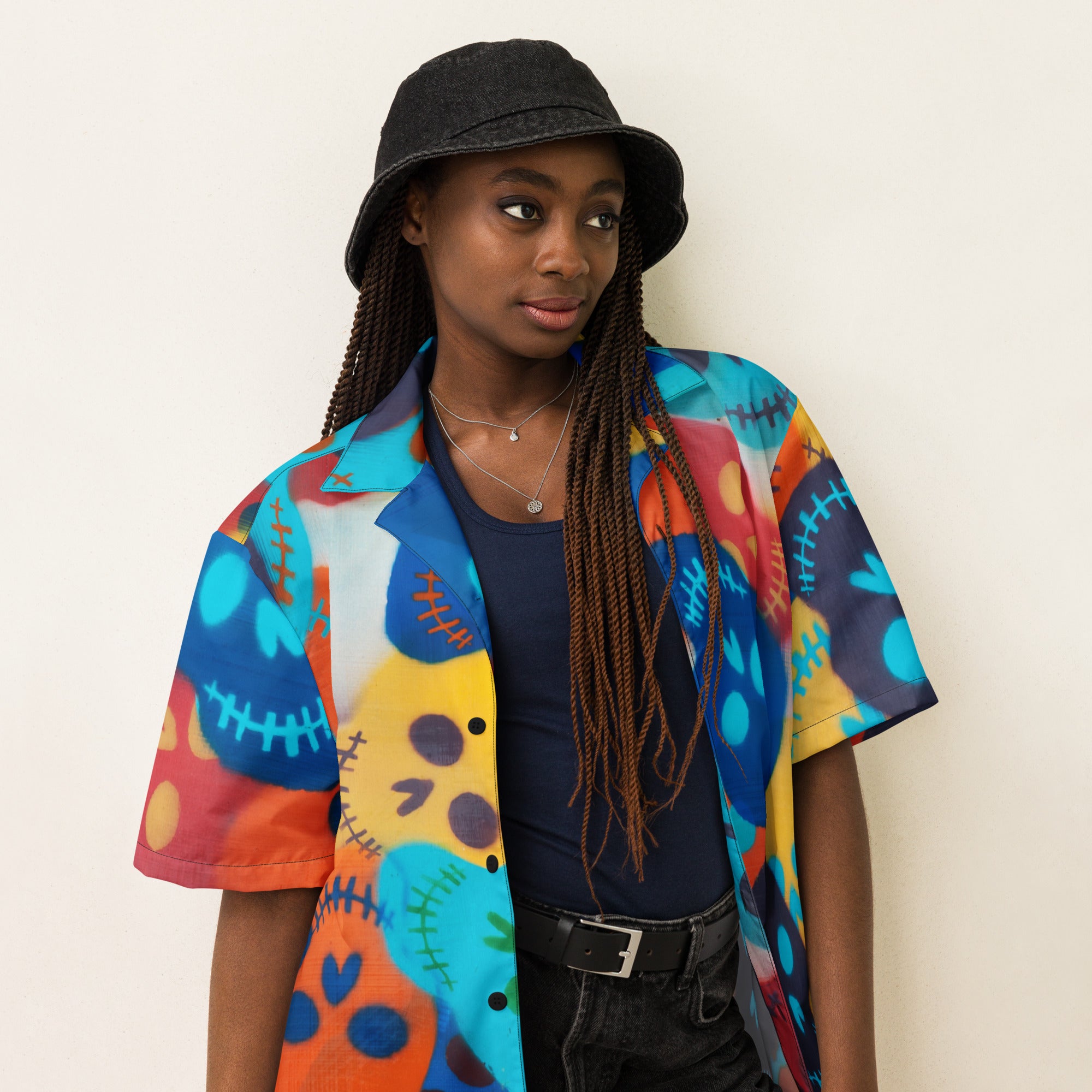 Rainbow Skull Unisex button shirt