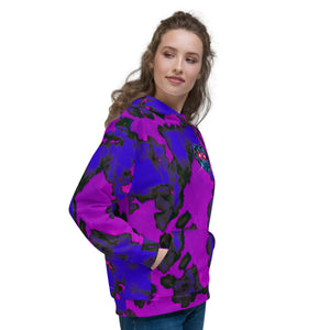 flower eyed blue tiger with a yellow birdie in the hood, painted Daphne Unisex Hoodie