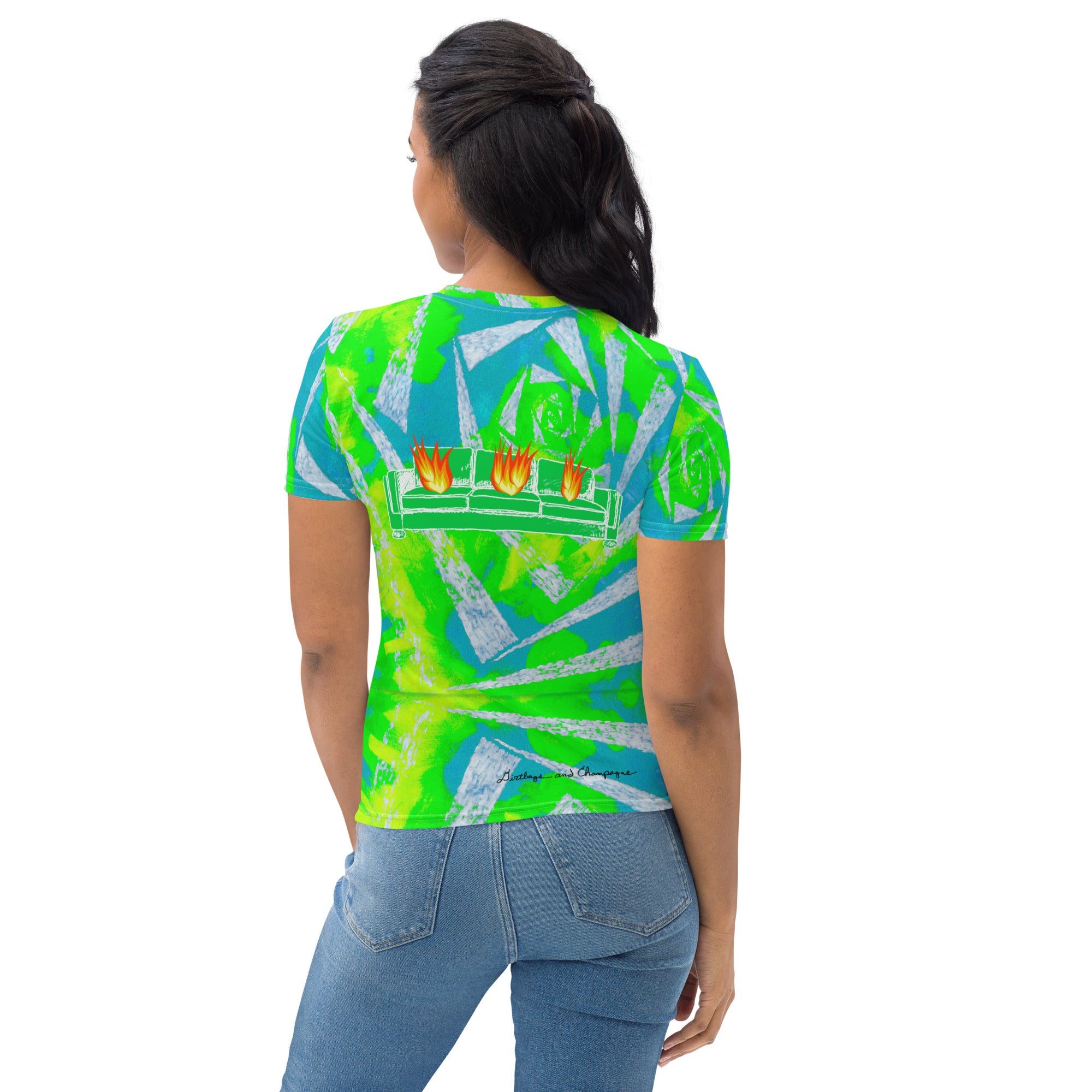 Green and white couch fire spiral Women's T-shirt