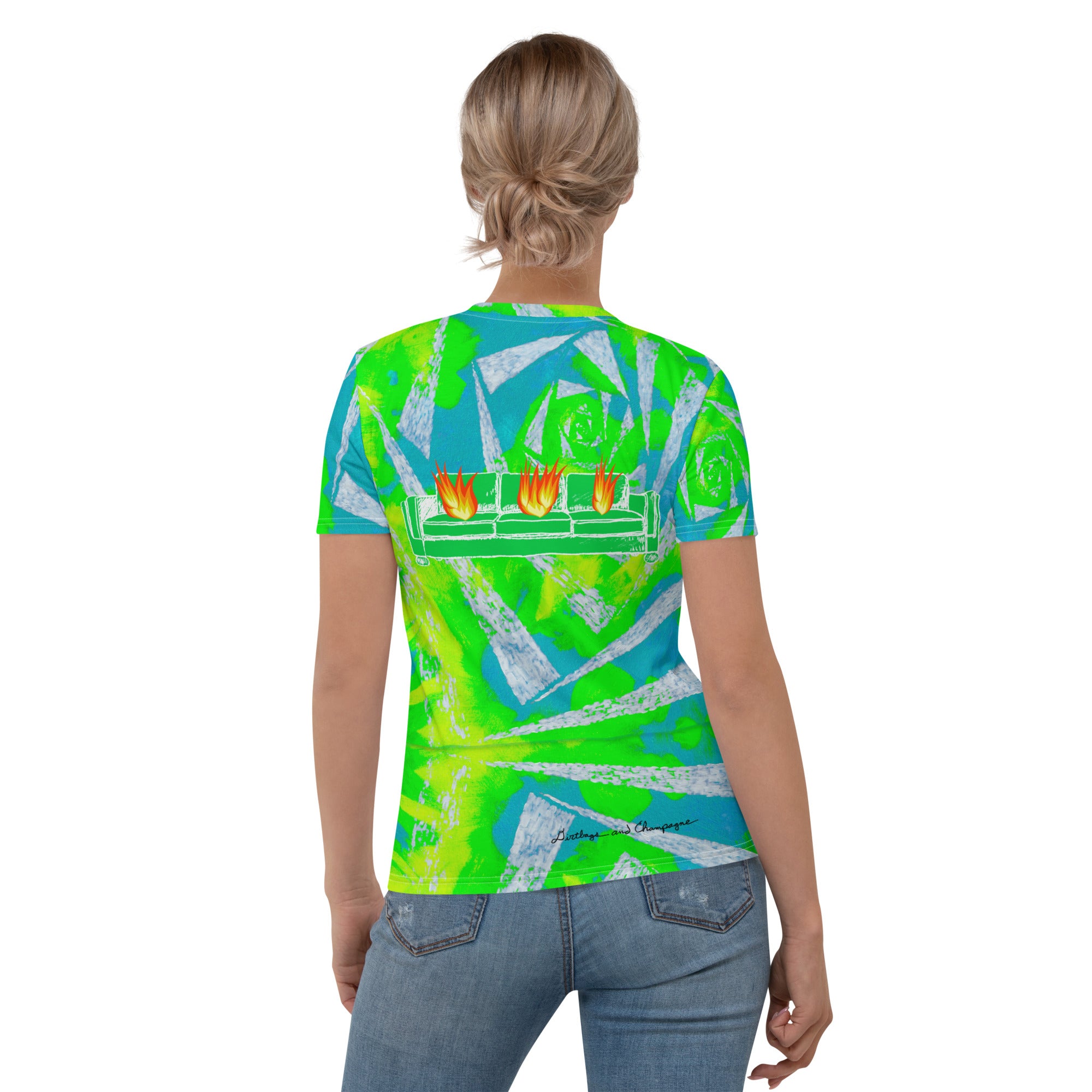 Green and white couch fire spiral Women's T-shirt