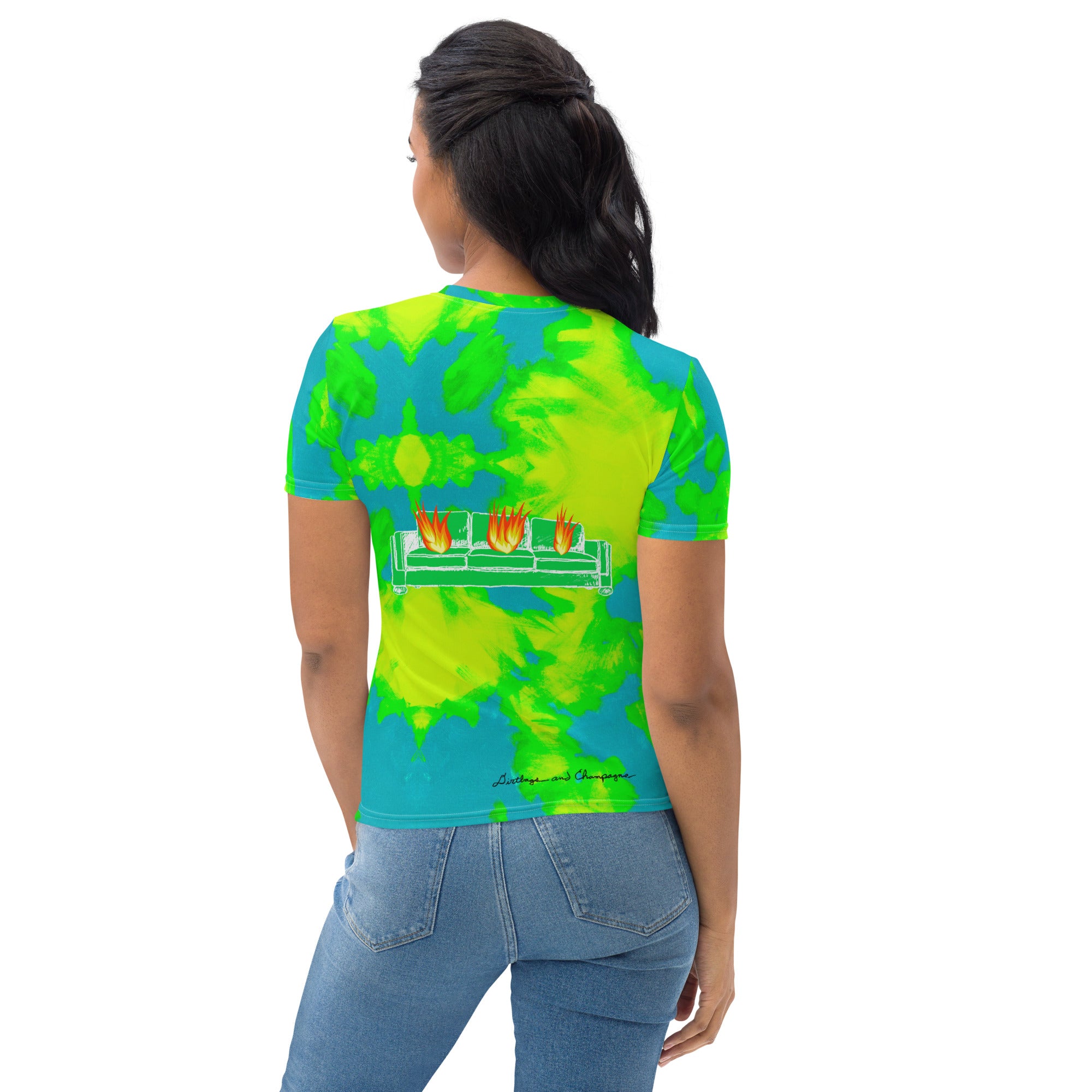 Green and blue couch fire Women's T-shirt