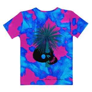 skull palm tree moon man magenta cerulean Women's T-shirt