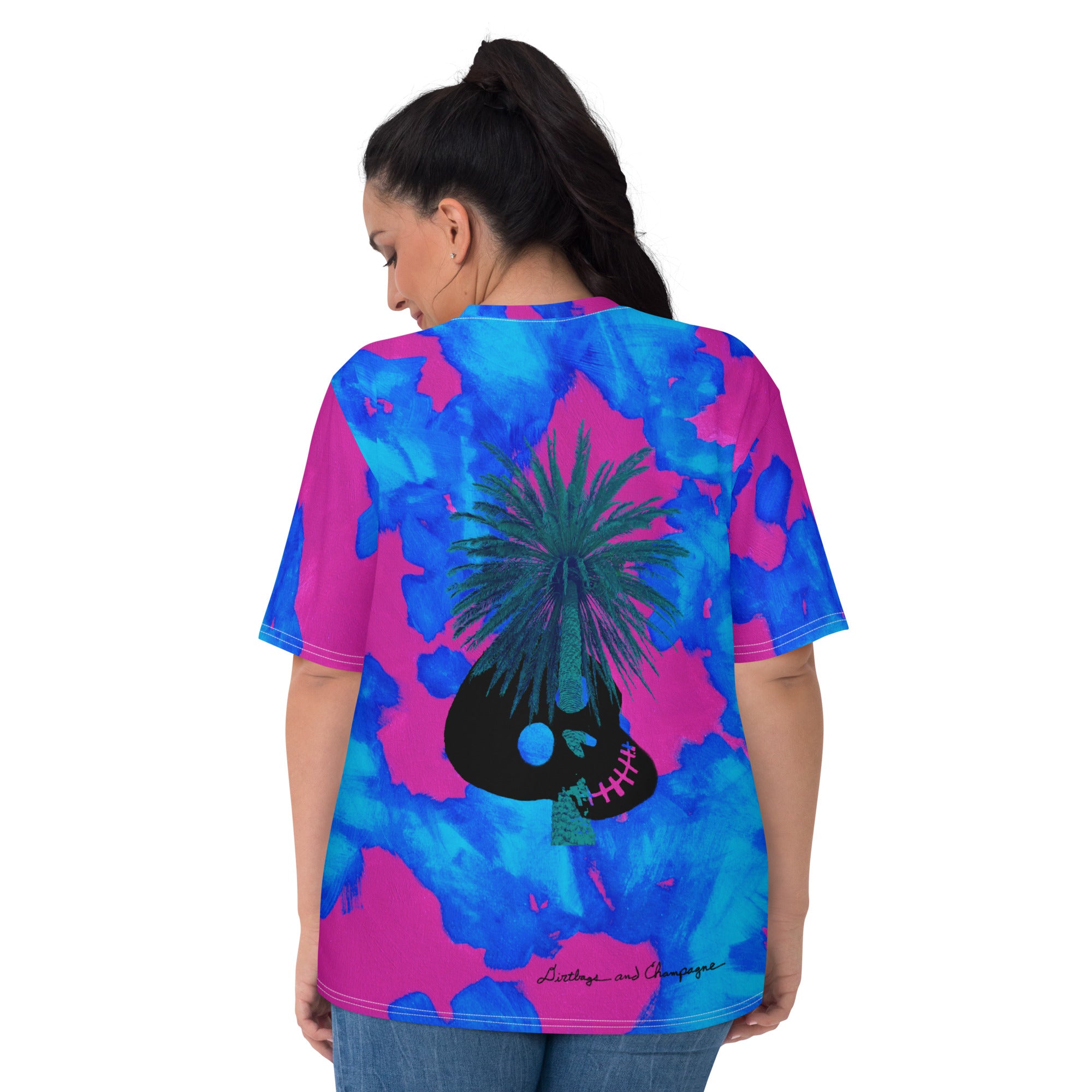 skull palm tree moon man magenta cerulean Women's T-shirt