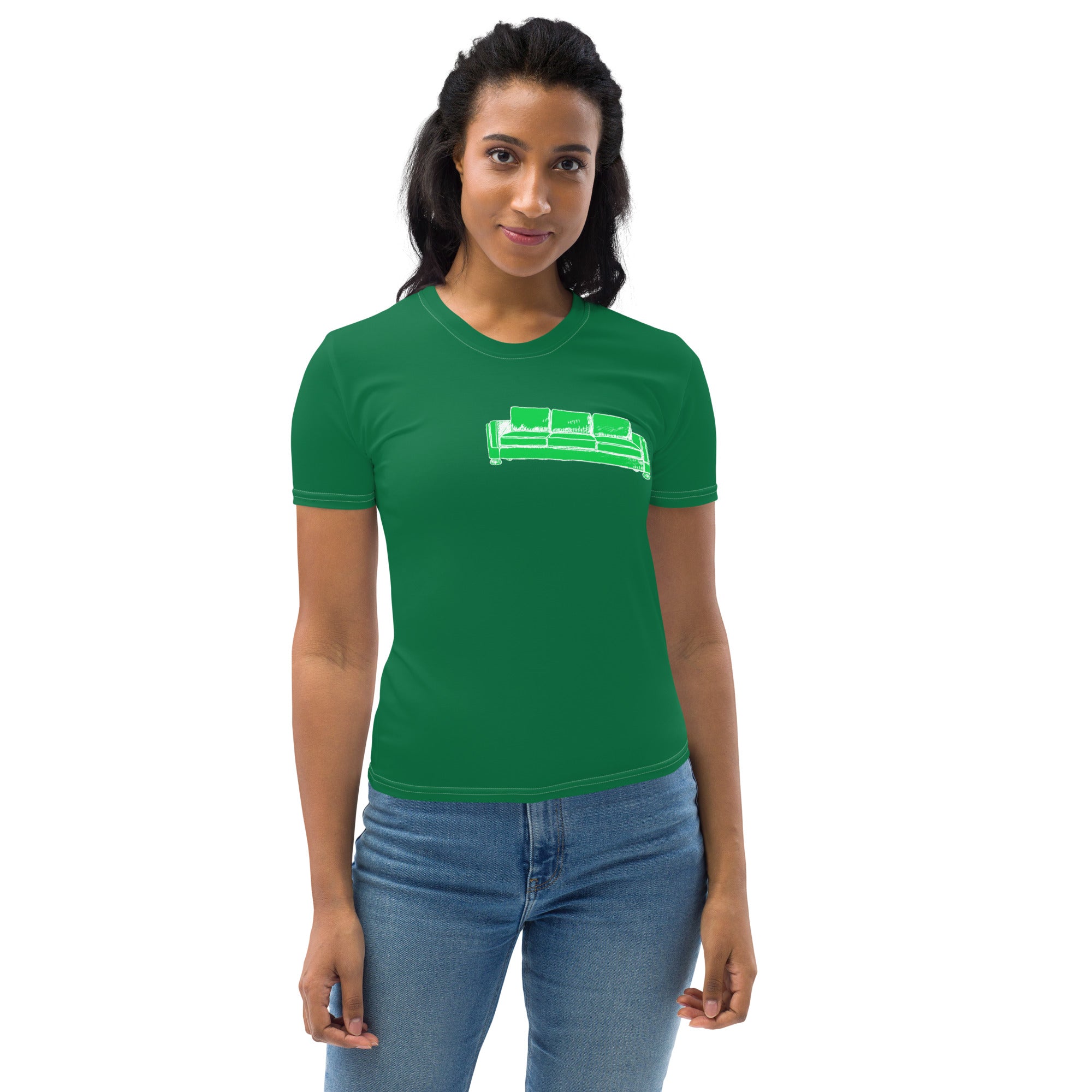 Green and white couch on fire Women's T-shirt