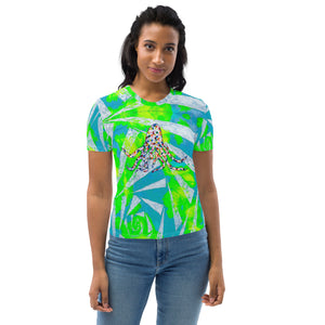 rainbow octopus on green and white spiral Women's T-shirt
