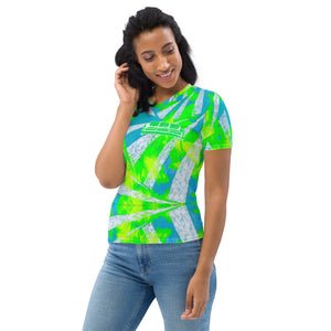 Green and white couch fire spiral Women's T-shirt