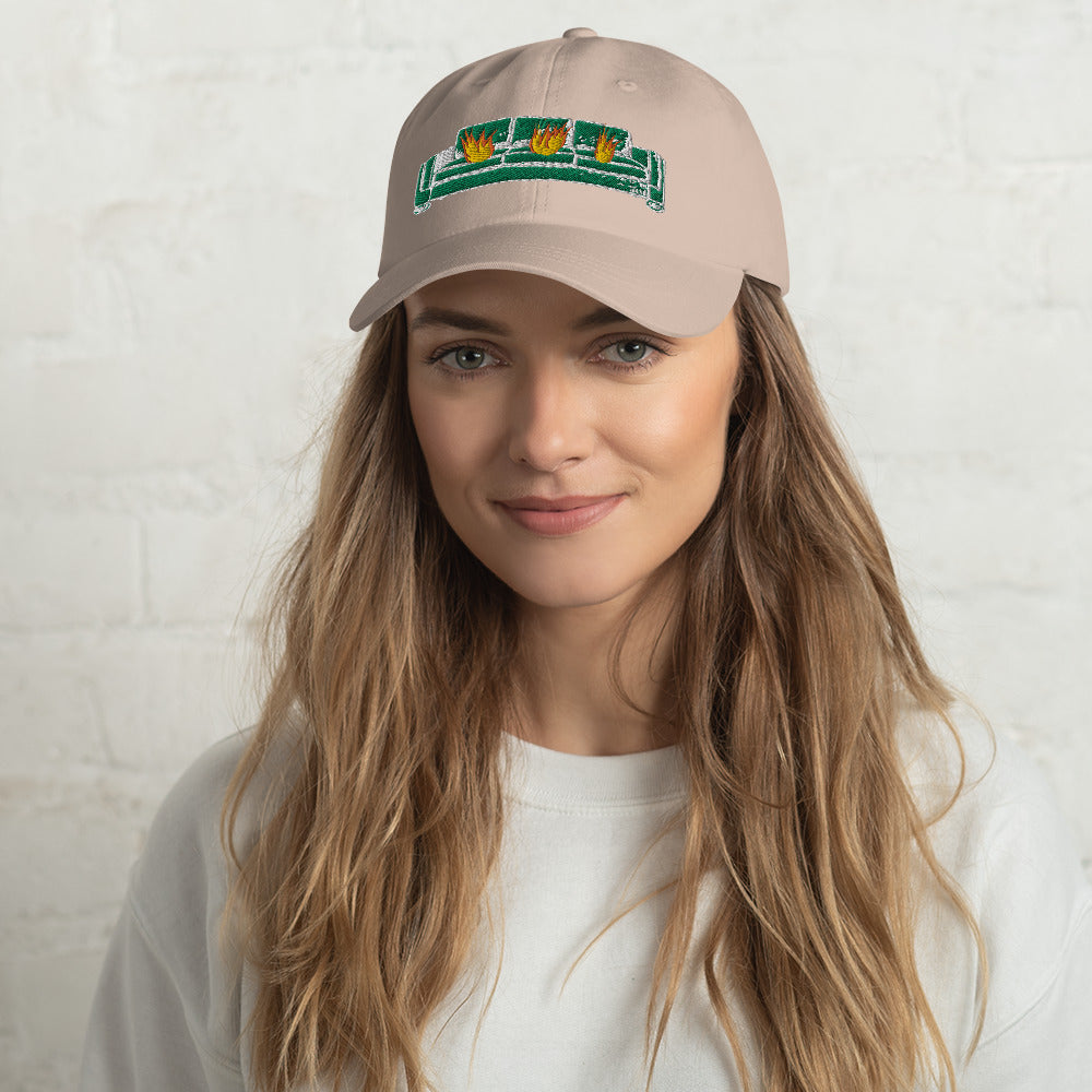 Green and white couch fire Dad hat
