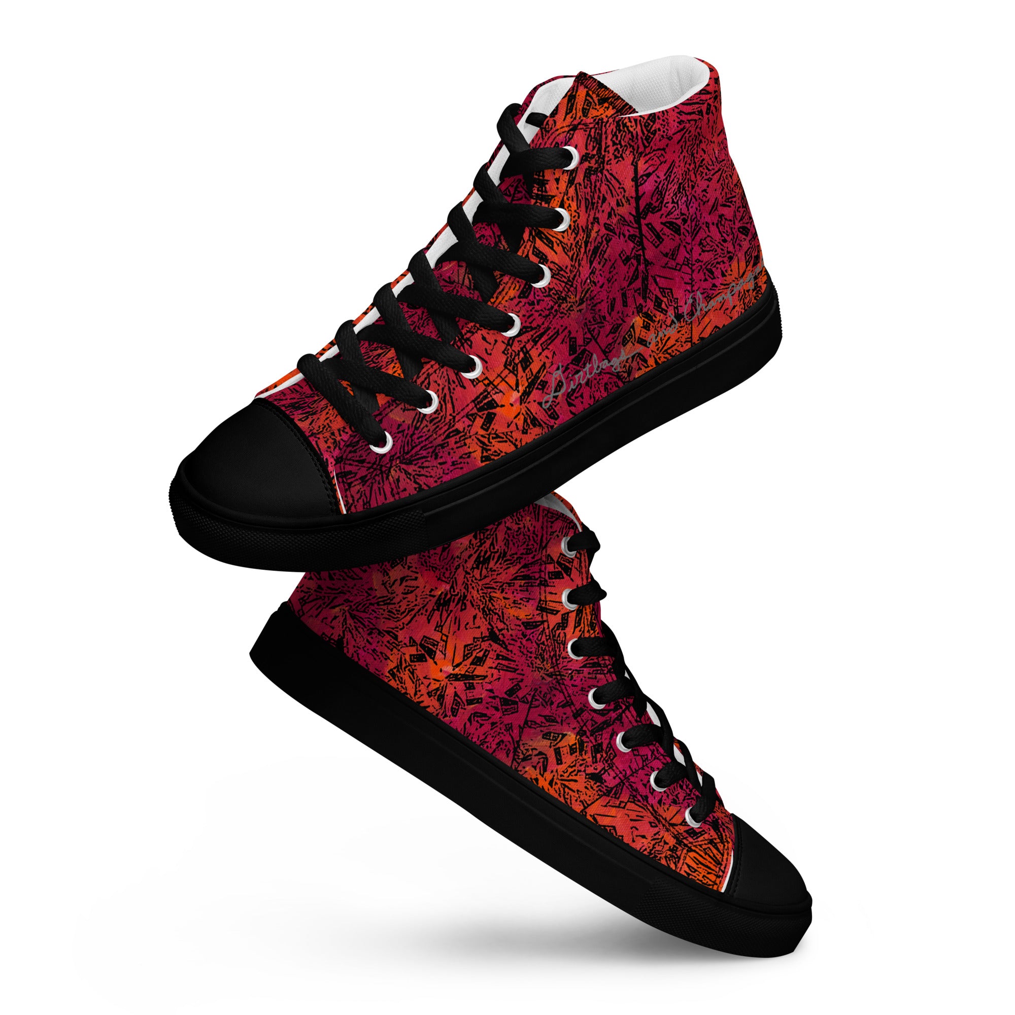 orange and red black diamond Men’s high top canvas shoes