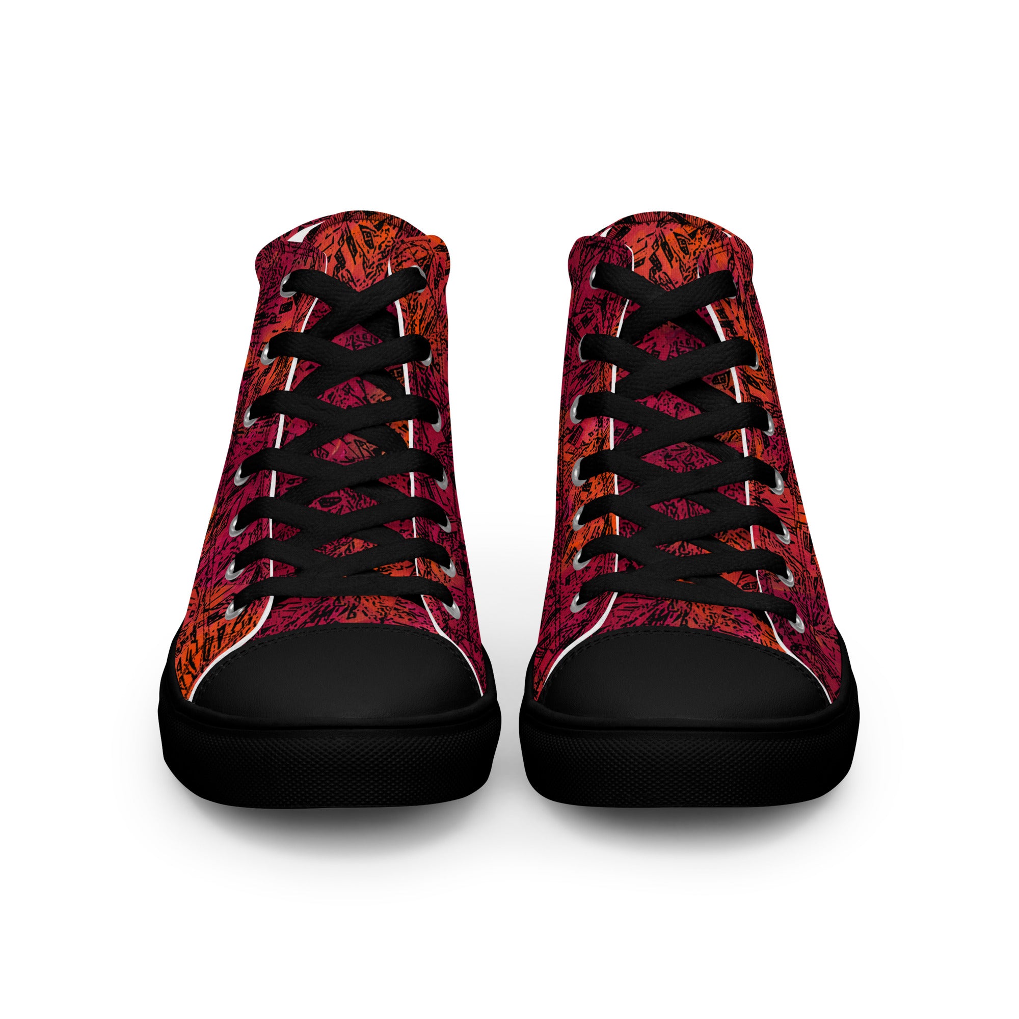 orange and red black diamond Men’s high top canvas shoes