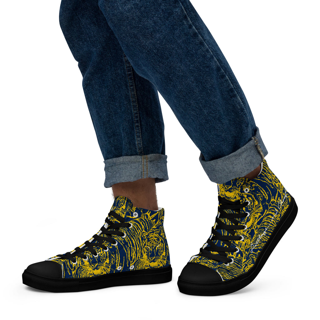 many maize and blue tigers Men’s high top canvas shoes