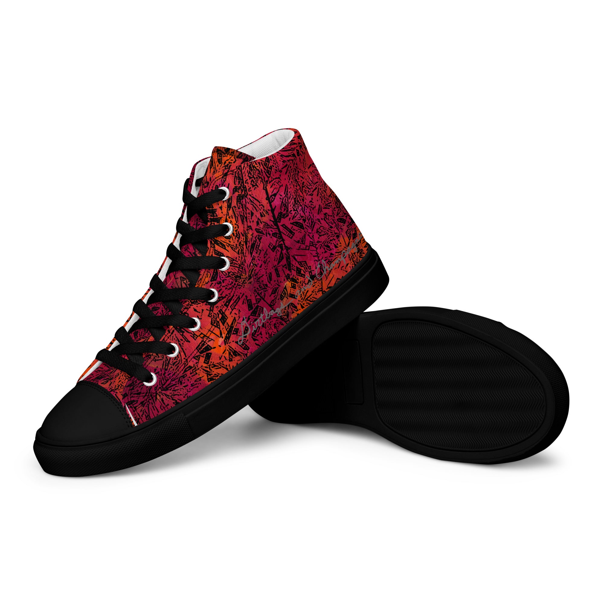 orange and red black diamond Men’s high top canvas shoes