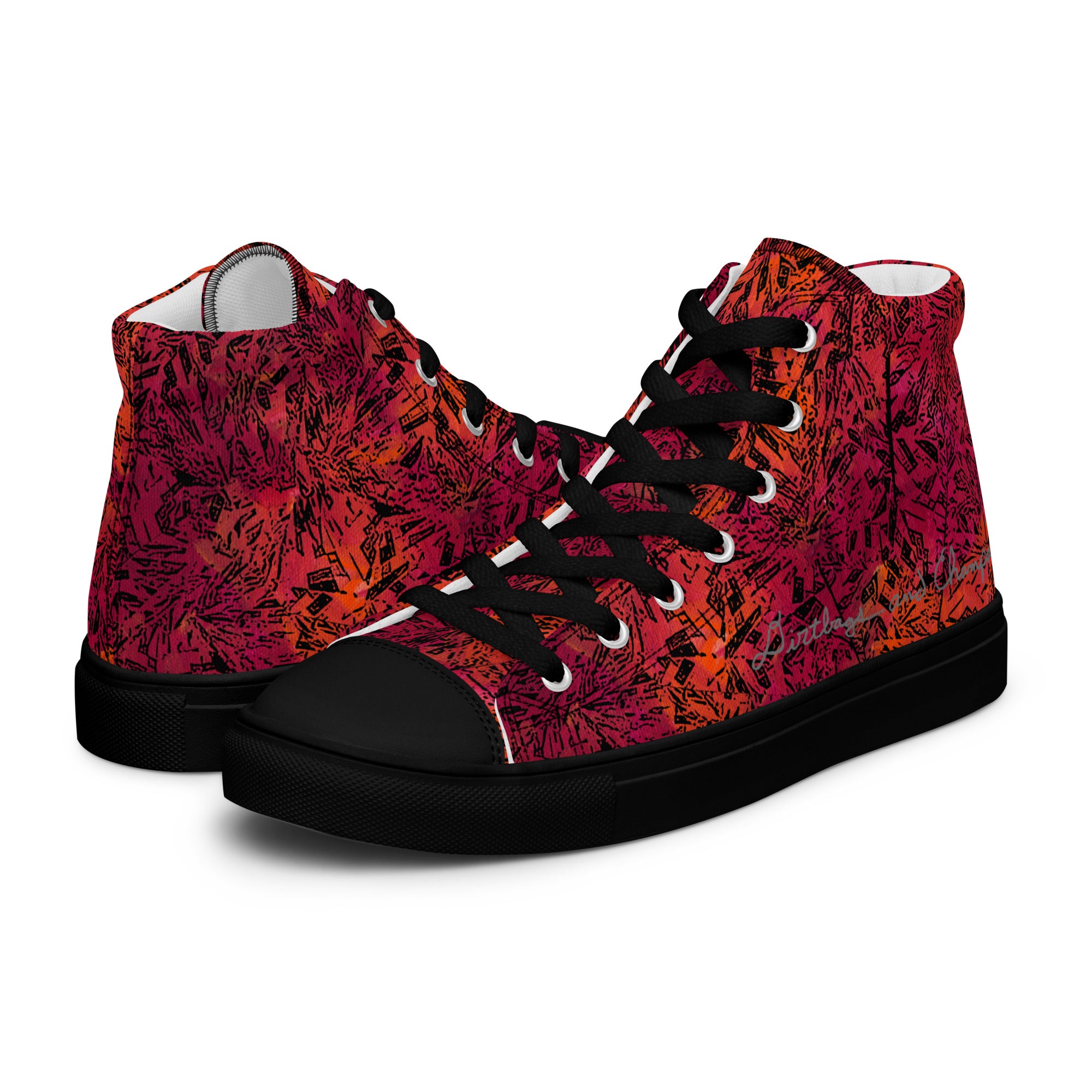 orange and red black diamond Men’s high top canvas shoes