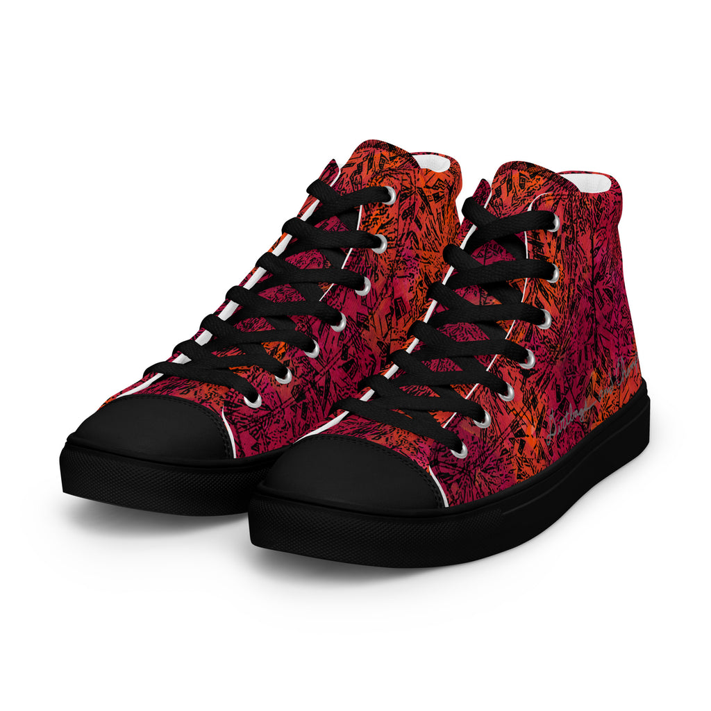 orange and red black diamond Men’s high top canvas shoes