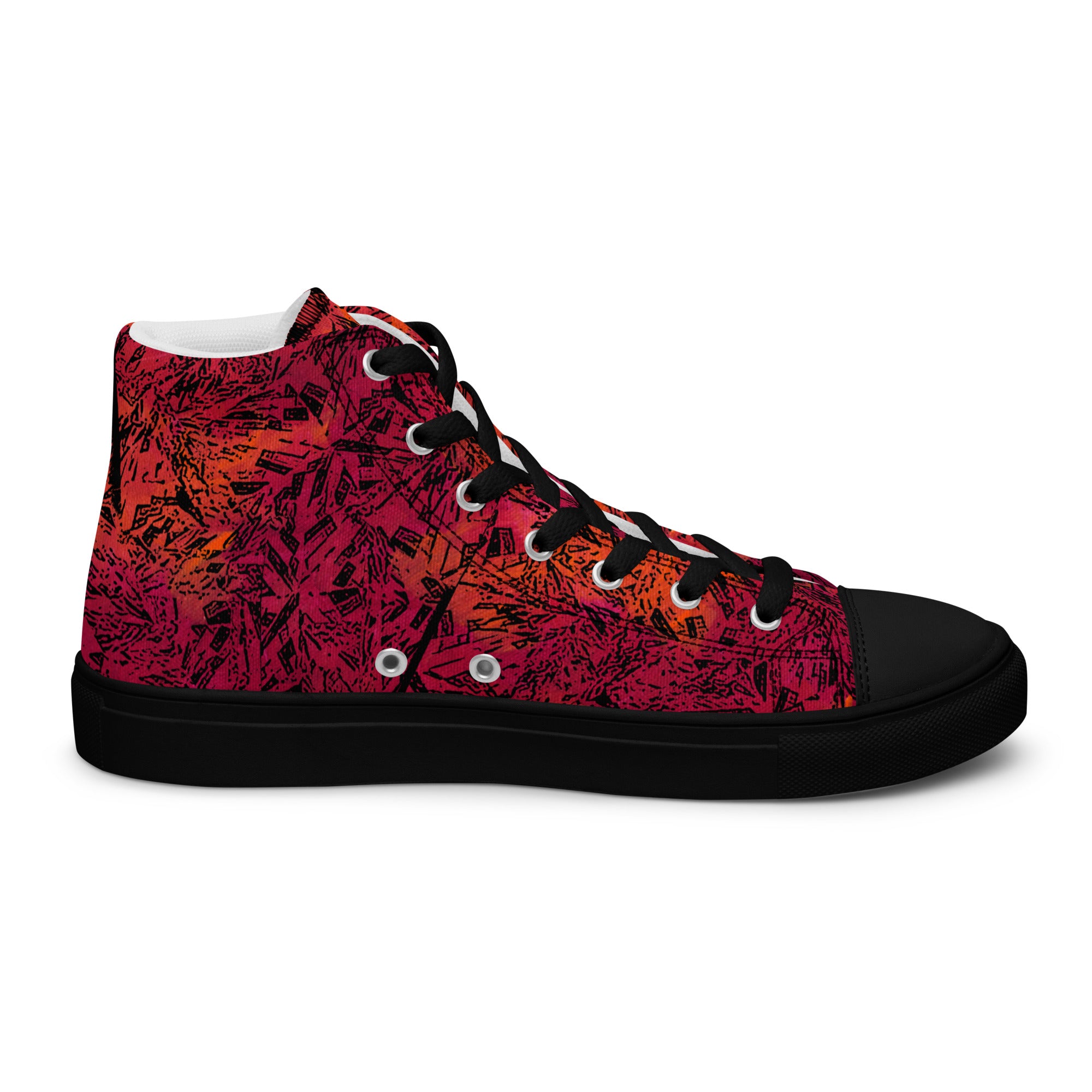 orange and red black diamond Men’s high top canvas shoes