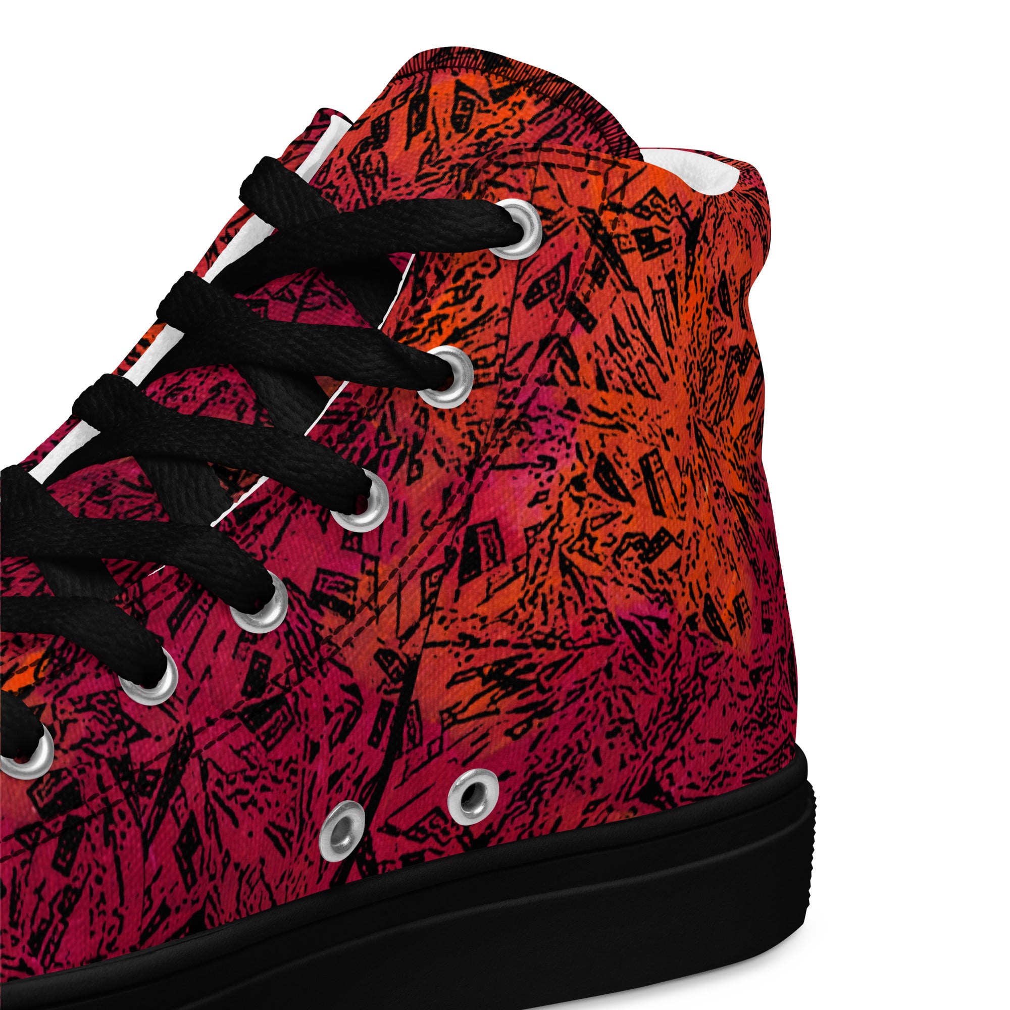 orange and red black diamond Men’s high top canvas shoes