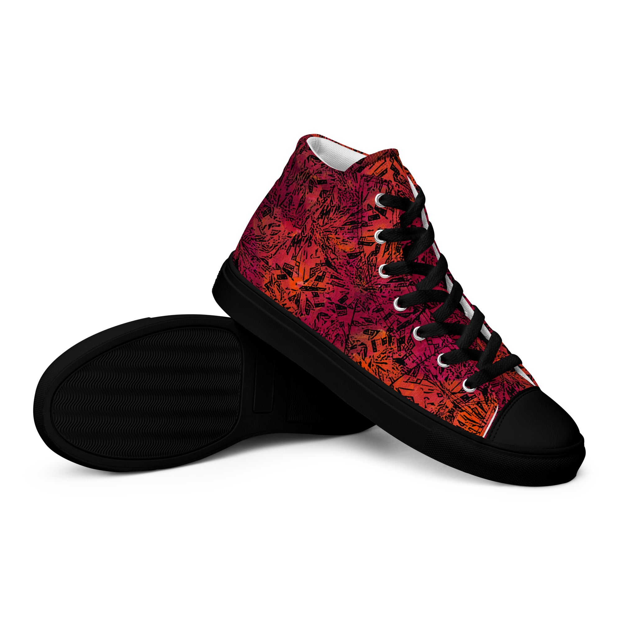 orange and red black diamond Men’s high top canvas shoes