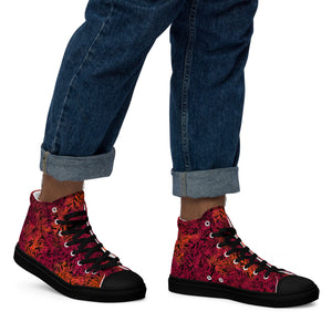 orange and red black diamond Men’s high top canvas shoes