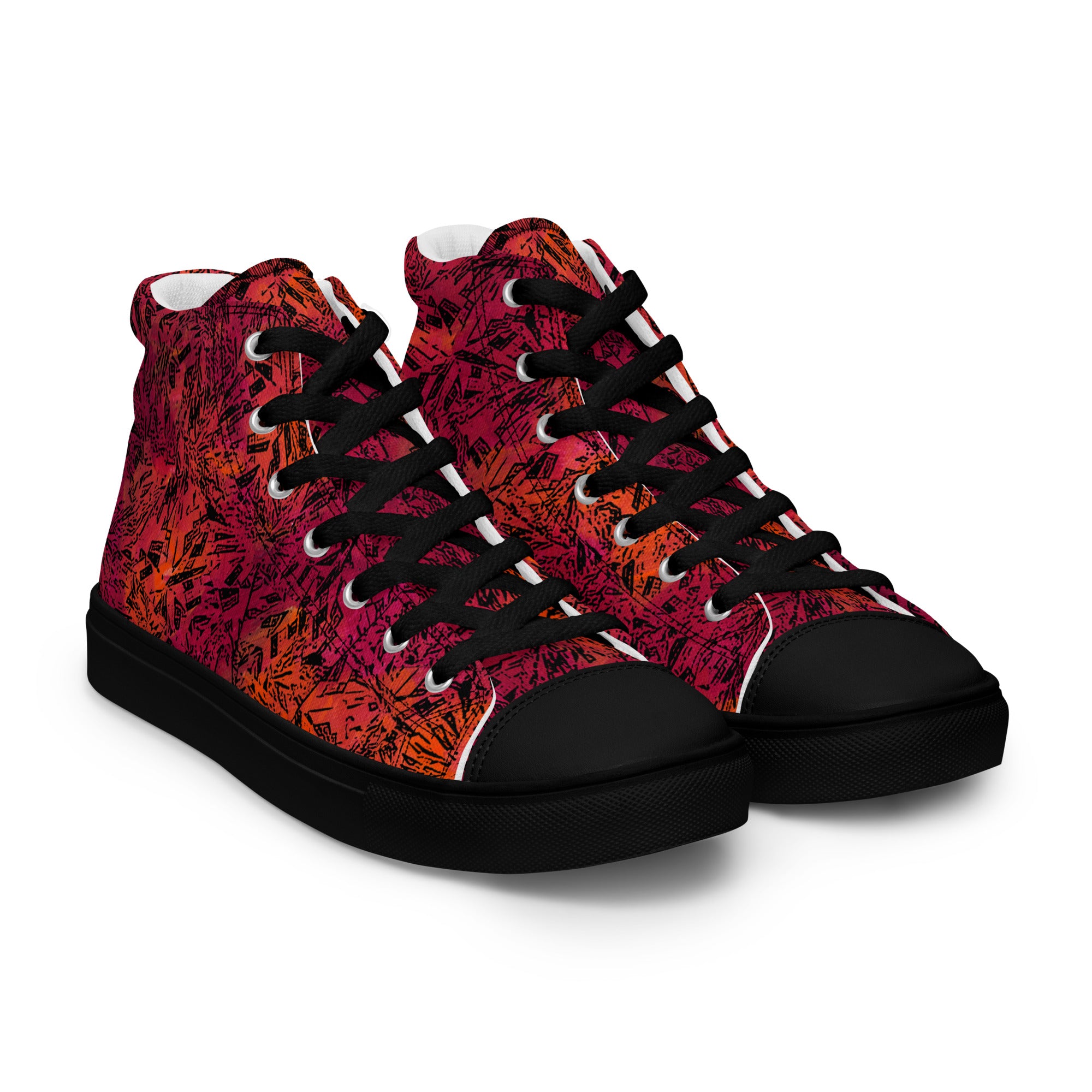 orange and red black diamond Men’s high top canvas shoes