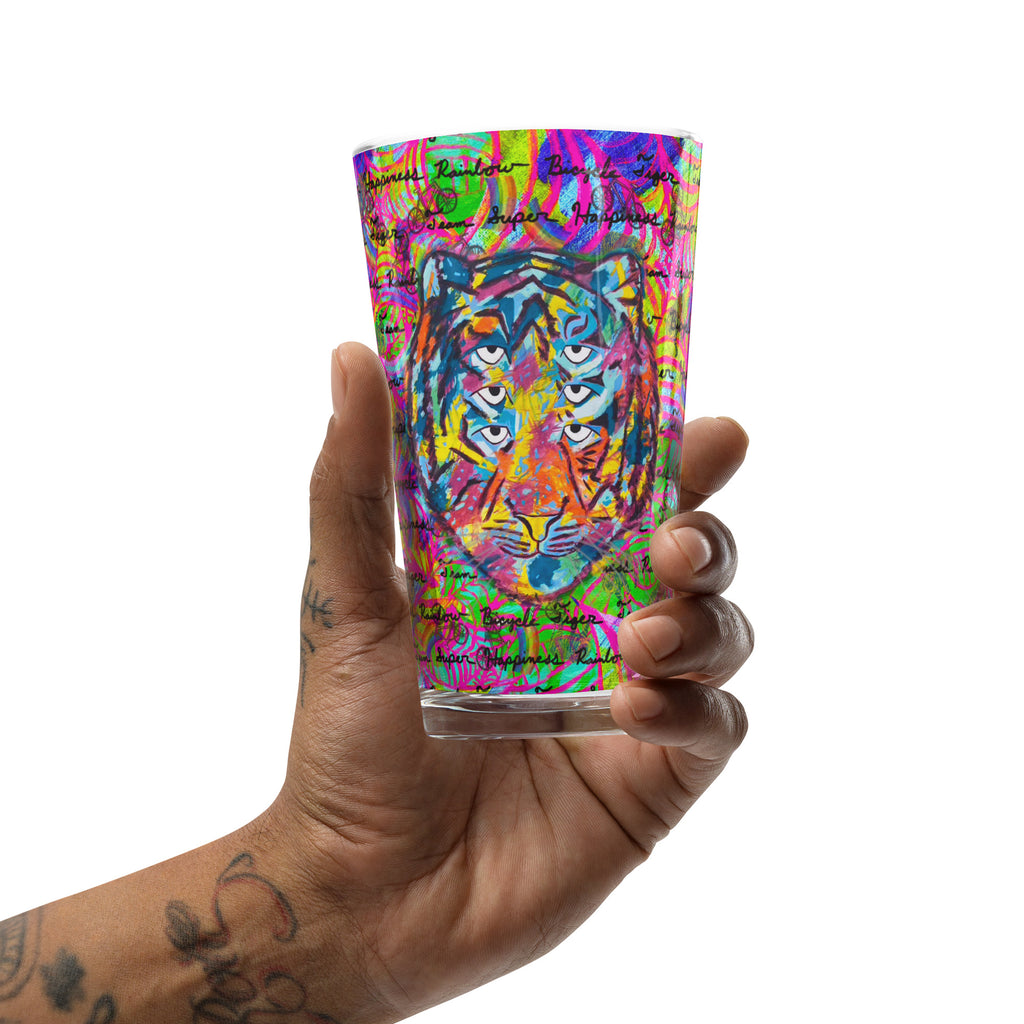 TEAM SUPER HAPPINESS RAINBOW BICYCLE TIGER Shaker pint glass