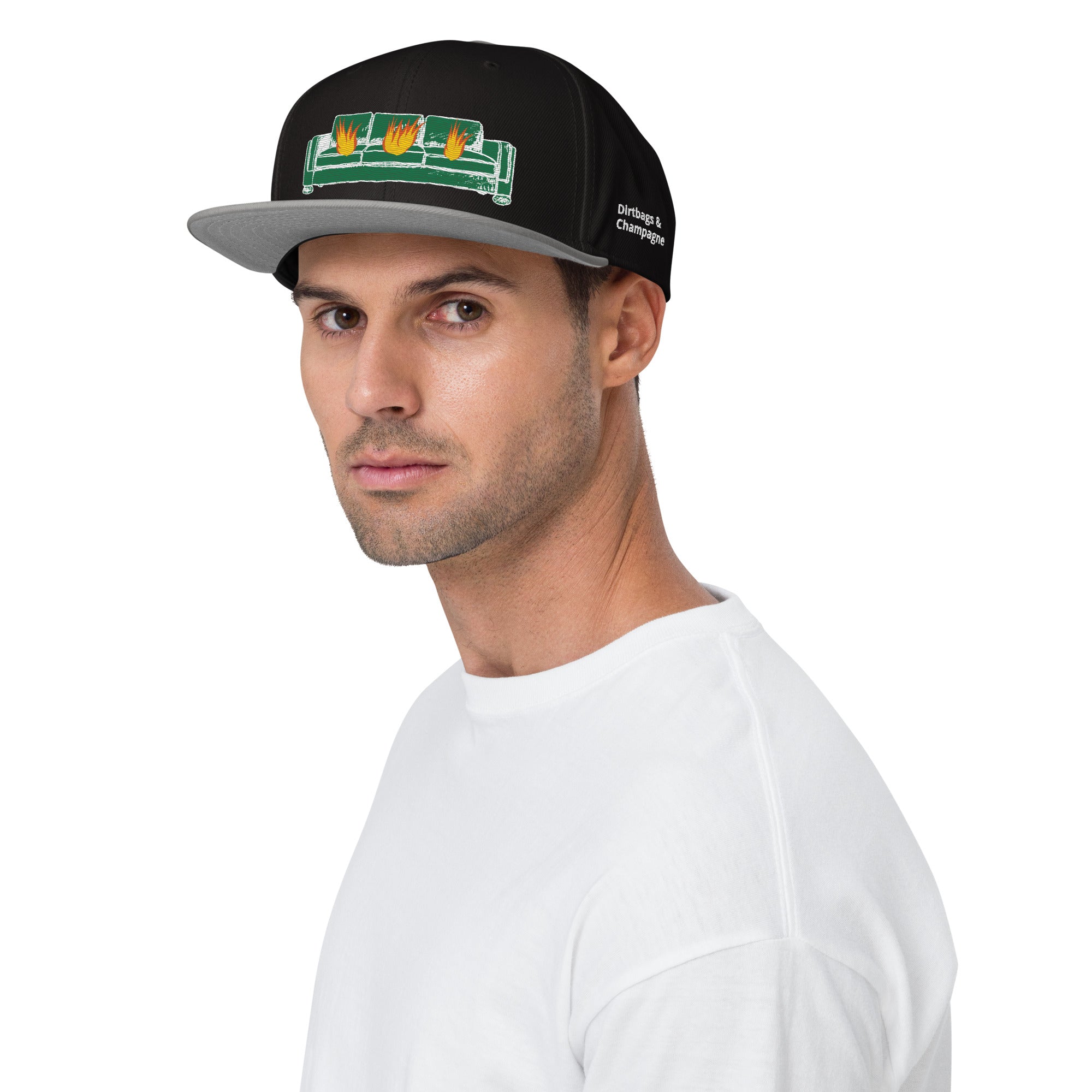darker green and white couch fire Snapback Hat