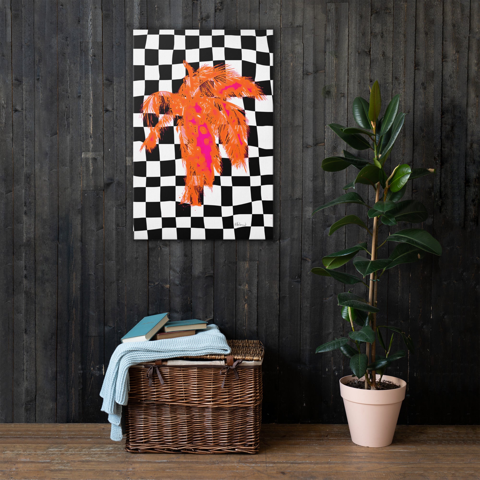 Checkered Neon Palm 3/4 thickness canvas 24"x36" or 18"x24" canvas