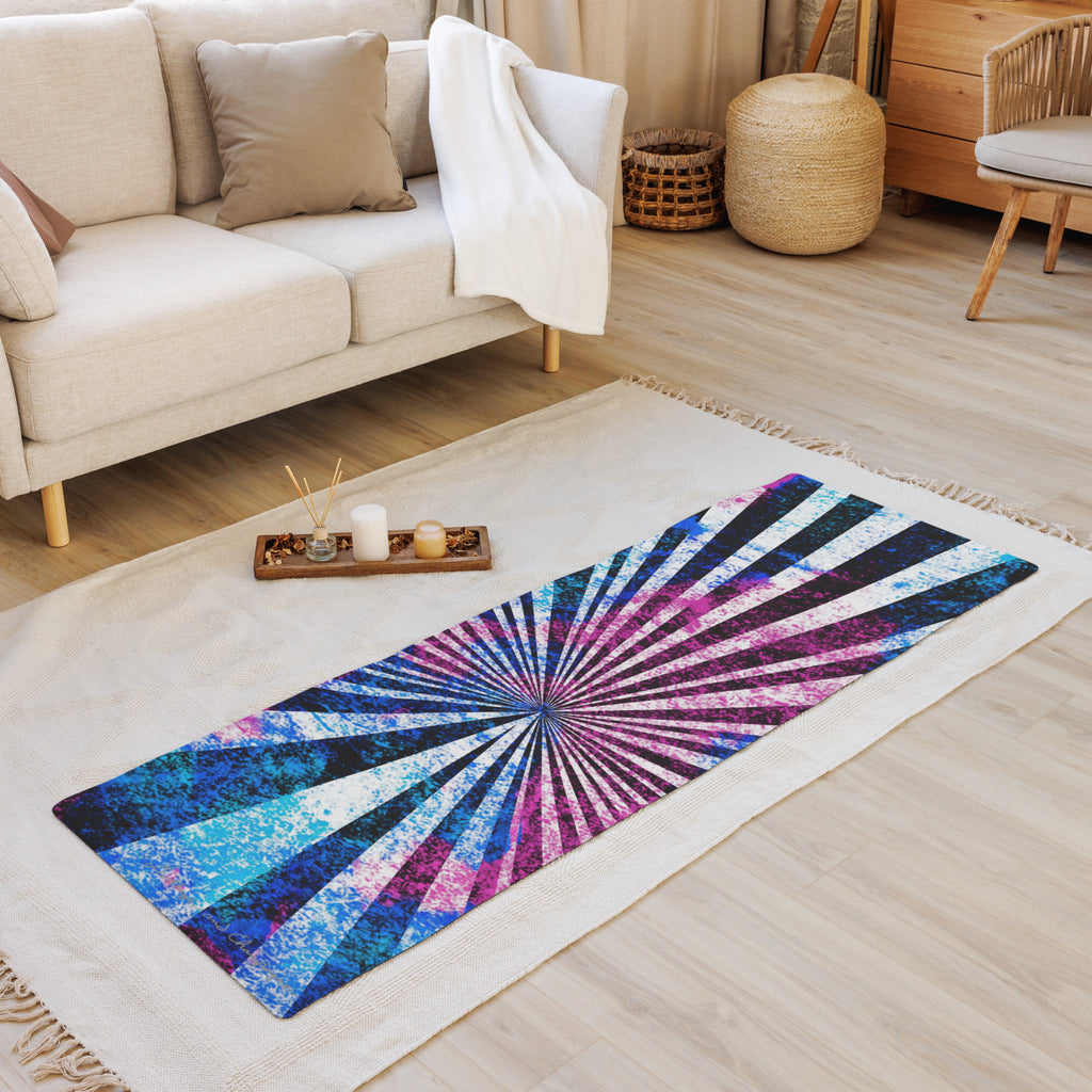 radiating magenta blue white and black Yoga mat