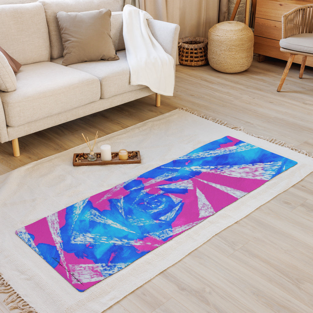 cerulean magenta, white spiral Yoga mat