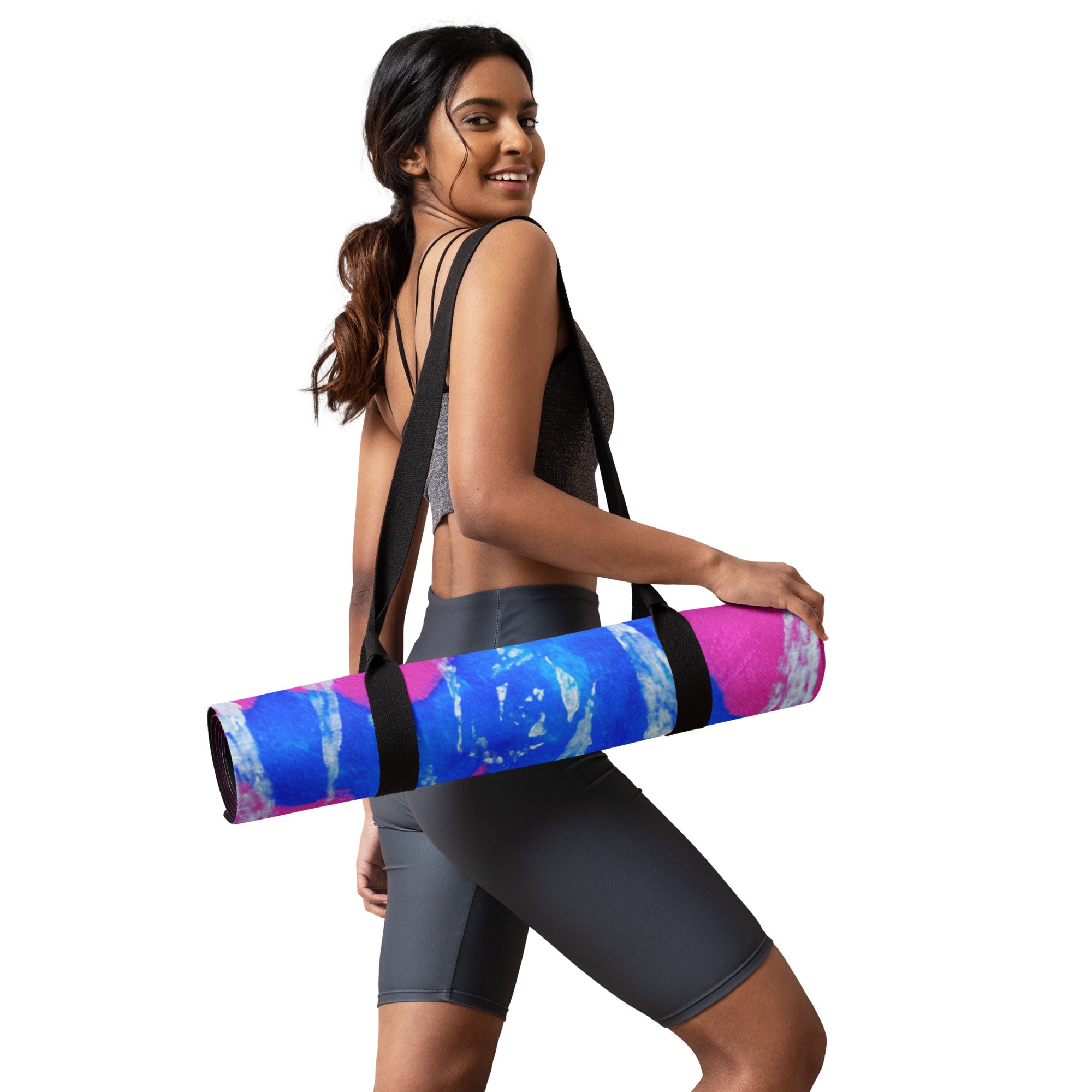 cerulean magenta, white spiral Yoga mat