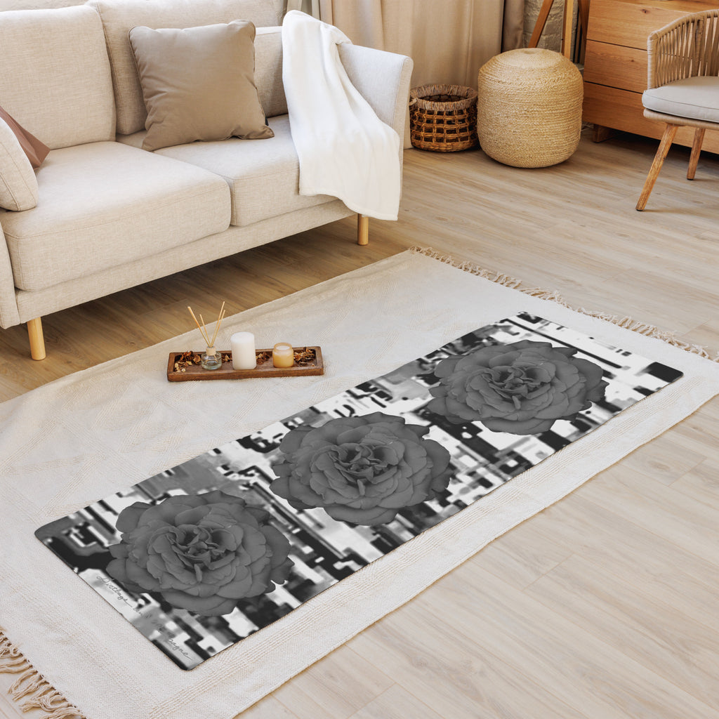 black and white rose, digital static. Yoga mat