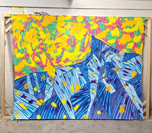 Peaks, acrylic painting on unstretched canvas 7ft x 9.5ft