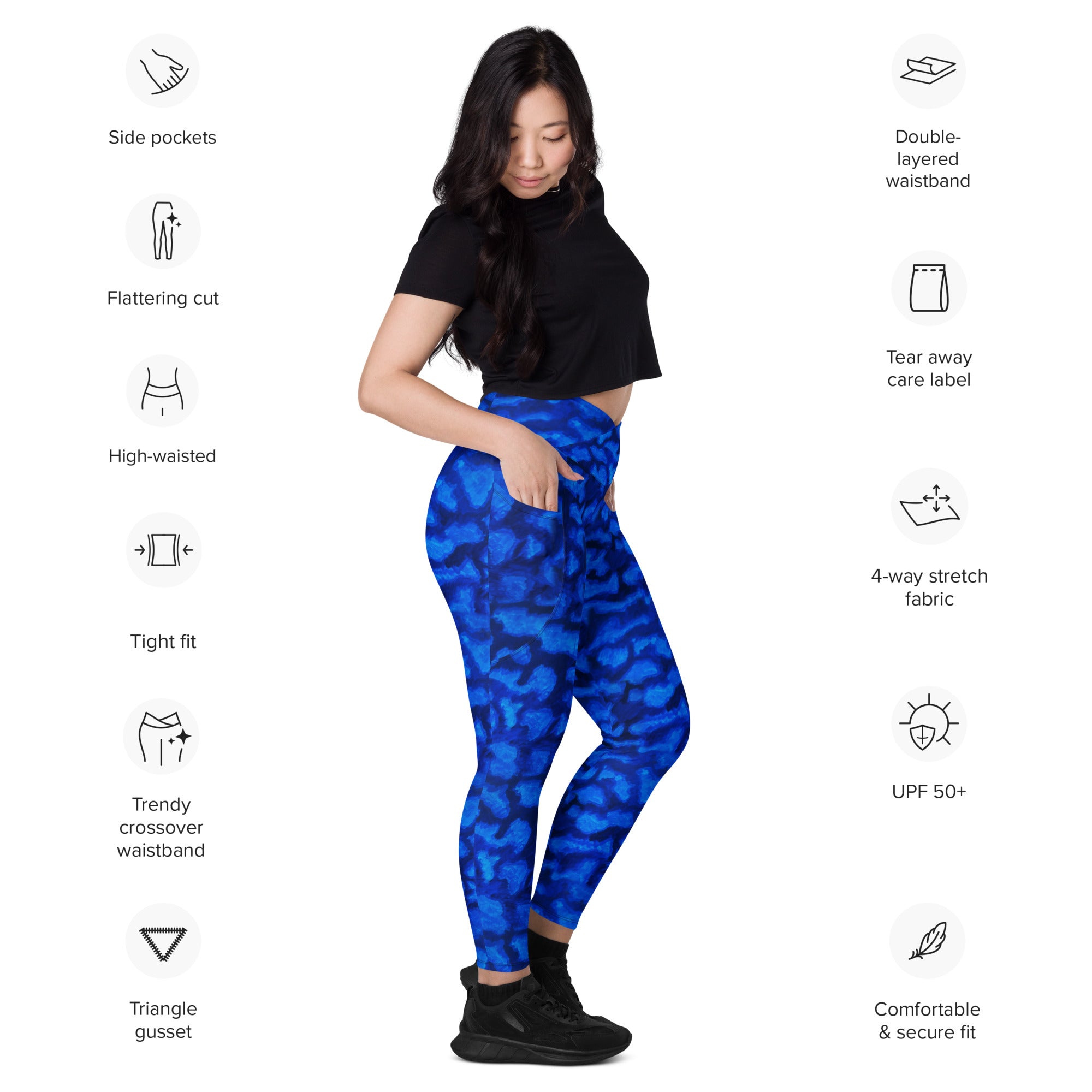 Blue Camp Crossover leggings with pockets