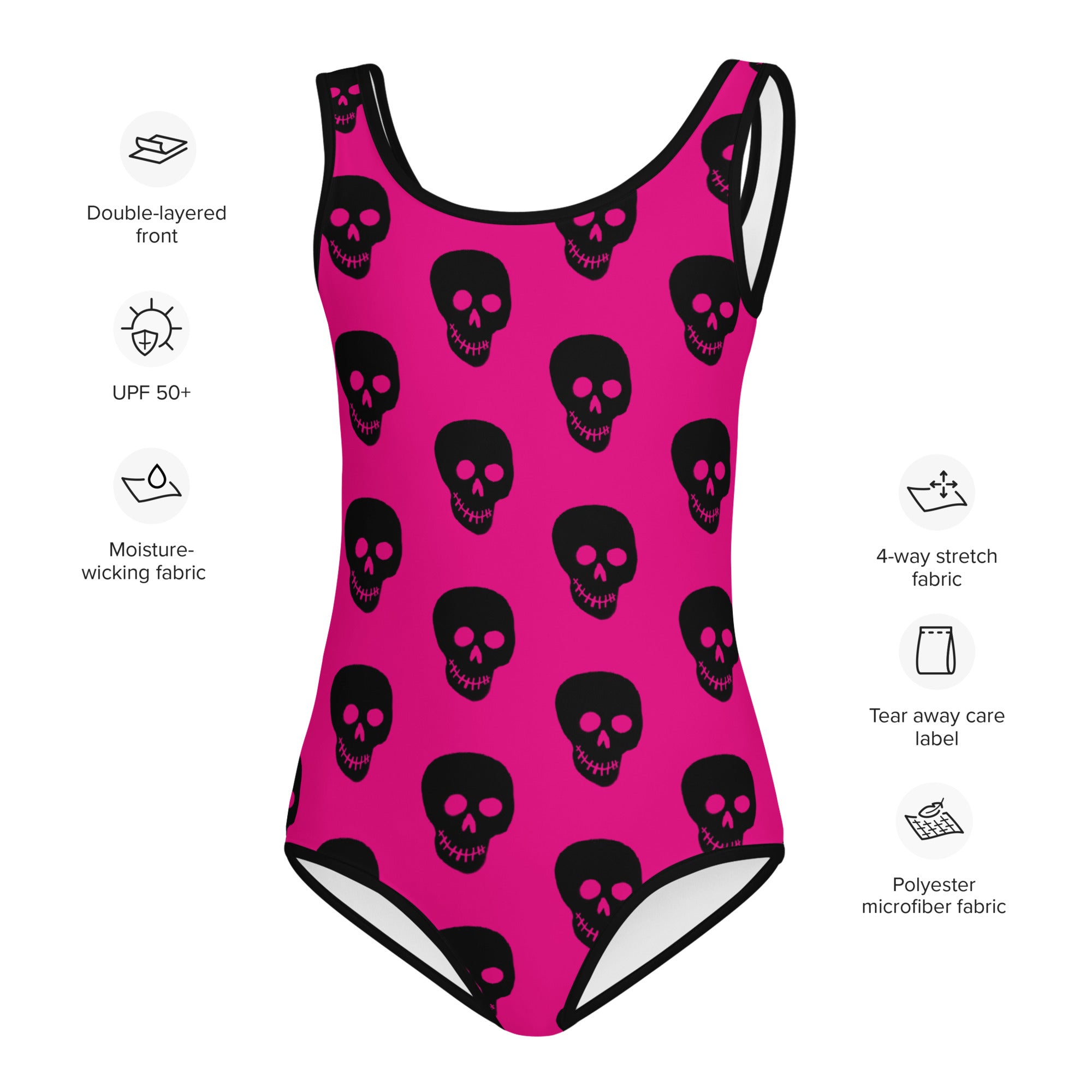 Pink Black Skull Kids Swimsuit