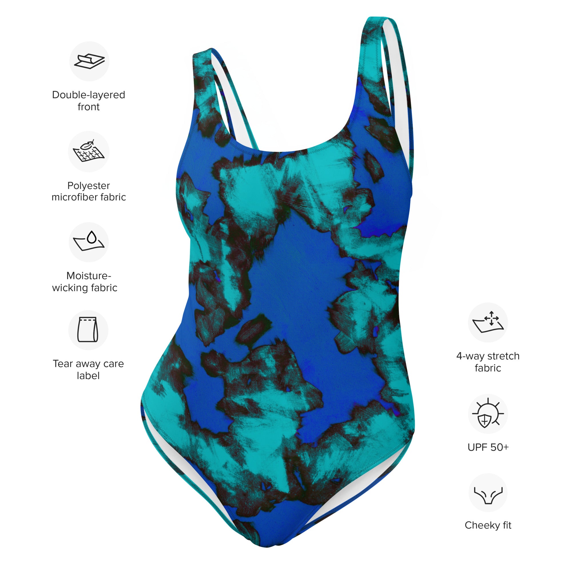 teal and blue One-Piece Swimsuit