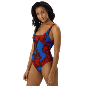 Red and Blue One-Piece Swimsuit