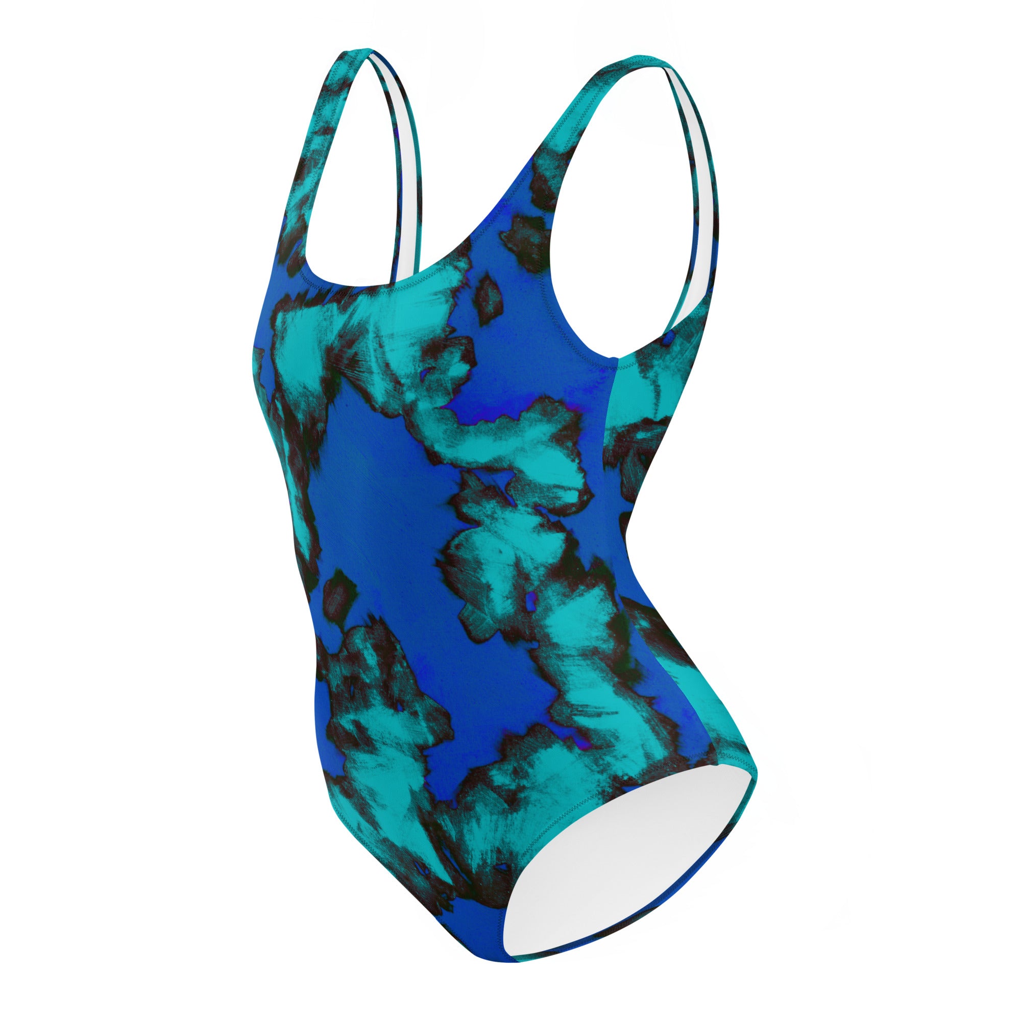 teal and blue One-Piece Swimsuit