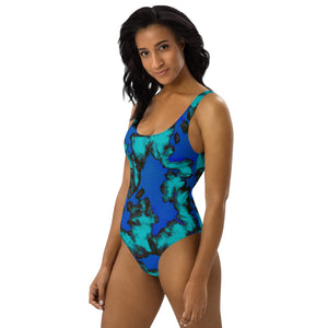 teal and blue One-Piece Swimsuit