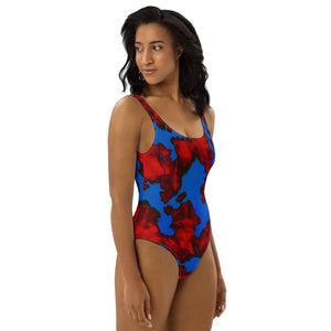Red and Blue One-Piece Swimsuit