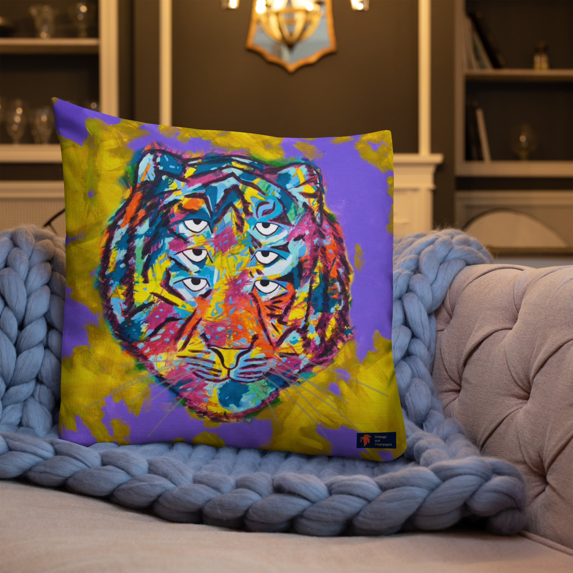 6 eyed rainbow tiger with purple and Yellow Premium Pillow