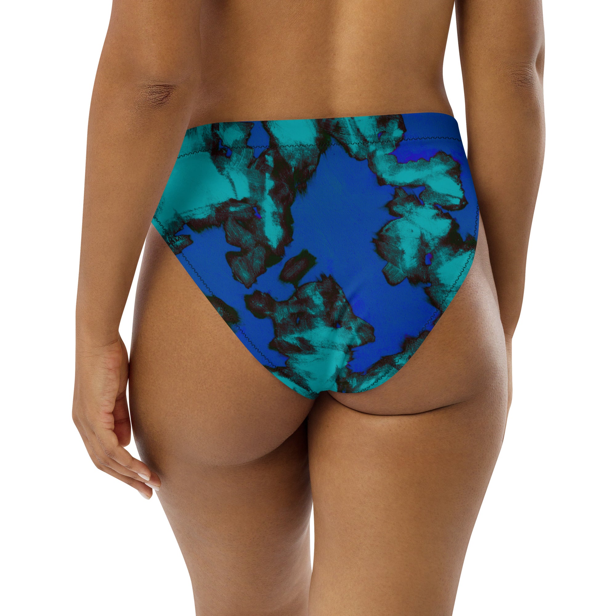 Blue and teal painted Recycled high-waisted bikini bottom